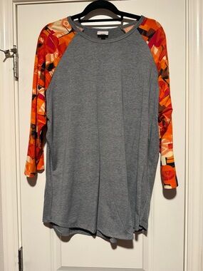 LuLaRoe Gray Top with Orange Accent Stitching